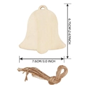 Unfinished bell-shaped wooden Christmas ornament with twine and dimensions 7.6x6.75cm - Bell / 10 Pieces Pack