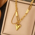 Gold Mixed Chain 3D Heart Pendant Necklace