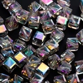 Cube crystal glass spacer beads with Aurora AB iridescent coating for DIY jewelry - Slanted Hole Pink and Green
