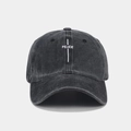 Front view of washed dark grey baseball cap with white PEACE embroidery detail - Washed Black