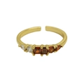 Adjustable 18K gold-plated open ring with amber and clear cubic zirconia stones - Adjustable Open / January