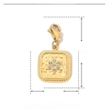 Detailed view of gold square pendant dimensions 27mm x 14mm with rhinestones - Hexagram Hammered Square Tag-YF078