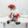 Pluche Kerstman met lange grijze benen, zittende kerstversiering van 57 cm hoog - Rode Cadeauzak Kerstman Pop Zittend
