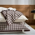 Brown and white plaid cotton gauze pillow towels with straps for breathable comfort - Regular/1 Piece / Coffee Grid