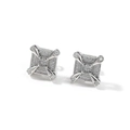Hip hop style silver square stud earrings featuring dragon claw setting and zircon stones - 12mm / Silver