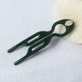 Deep forest green U-shaped hair fork pin with an elegant oval golden sequin detail - 9cm Fishtail Double Prong (Labeled Dark Green) / 9cm U-Shaped Hair Fork / Dark Green