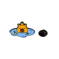 Cute Capybara enamel pin featuring a capybara with an orange on head bathing in blue water - Bathing with Orange