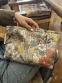 Floral embroidered canvas makeup bag with rabbit and squirrel patterns in beige finish - Jungle Rabbit