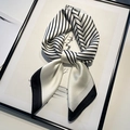 Elegant silk square scarf in black and white stripes for professional neck styling - 70x70cm / Stripe-Cream White