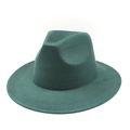 Classic dark green wool felt fedora hat with wide brim and stylish vintage flat top design - M (56-59cm) / Peacock Green Suede