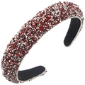 Sparkling red and silver rhinestones on a wide sponge headband with non-slip black lining - Red