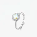 Funkelnder S925 Sterlingsilber Ring mit irisierendem Stein und Zirkonia Besatz - US 5 / Silber