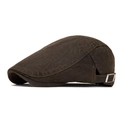 Vintage dark brown washed cotton flat cap with adjustable metal side buckle - Coffee