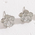Close-up of S925 silver camellia flower earrings with zircon and white enamel - XL2607-2 Camellia White Gold Plated