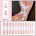 French tip press-on nails with nude pink base, white edges, and rhinestone accents - SGCY-241 / Glue Type