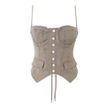 Brown houndstooth corset camisole with front buttons and slim fit irregular hem - S / Brown