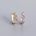 Golden S925 silver U-shaped hoop earrings with micro-set purple zircon gemstones - 925 Silver / Golden (Purple Stone)