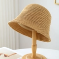 Classic khaki wool bucket hat for women with a round shape and woven texture details - M (56-58cm) / Solid Knit Style (5652) / Khaki