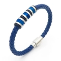 Men's blue braided leather bracelet with silver and blue metal clasp decoration - Style B Steel Color (KB170749-SJ)