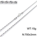 Minimalist silver-toned titanium steel rope chain necklace with a lobster clasp - 3mm-70cm(KN201805-Z)