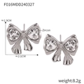 Silver bow stud earrings with zircon inlay, size 2.1x1.9cm and 8.2g weight - Silver Bowknot Heart Zircon Studs