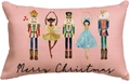 Pink linen Christmas pillowcase with nutcracker character prints and Merry Christmas text - Style K (Single-sided)