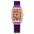 Rose gold tonneau watch with purple magnetic strap and diamond-encrusted bezel - Purple