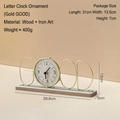 Minimalist gold metal iron GOOD letter desktop clock with natural wood grain clock face - Gold GOOD