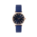 Orologio al quarzo da donna in oro rosa con cinturino elastico blu e quadrante strass - Blu