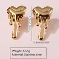 Gold stainless steel lava heart earrings with product dimensions and 6.55g weight - Lava Fluid Heart (FYD6089)