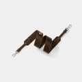 Dark brown leather wide shoulder strap with white contrast stitching and silver clasps - Caramel Gold Buckle
