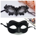 Gothic style black lace and glitter masquerade eye masks with elegant satin ribbons - Black + Glitter Black