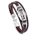 Pulsera multicapa de cuero para hombre con amuleto Árbol de la Vida y cuentas - Marrón