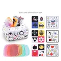 Baby sensory tissue box toy with colorful scarves and crinkle papers for motor skills - Black & White Contrast Style (1912) / Box + 8 Scarves + 3 Crinkle Papers