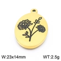 Pendentif ovale doré en acier inoxydable avec motif floral noir pour bijoux DIY - Style Floral (KLJ8087-Z)