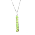 Detail of silver chain with seven green spotted beads in a wire-wrapped U-shape pendant - Silver Tone + Imperial Stone Beads (Synthetic)