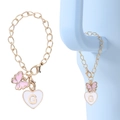 Pink butterfly and letter G heart charm accessory with gold chain for Stanley cup - Butterfly + Letter Charm / White Heart Letter G