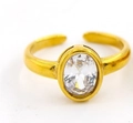 Bague ouverte ajustable dorée avec un grand zircon ovale transparent serti clos - Zircone Ovale Lisse/Blanc