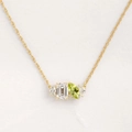 Exquisite 18K gold necklace featuring a rectangular zircon and olive green gemstone pendant - Gold - August