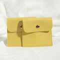 Yellow litchi grain PU leather jewelry pouch with gold snap button for storage - 8*8cm / Yellow