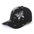 Black women's baseball cap with colorful rhinestone butterfly and outdoor sun protection - Black