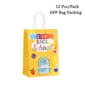 Set of 12 yellow Back to School paper gift bags with handles and cartoon patterns - 422-4 Yellow Welcome Back