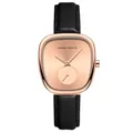 Damen-Quarzuhr in Roségold mit Sonnenstrahl-Zifferblatt und schwarzem Lederband - Roségold Zifferblatt Schwarz Leder