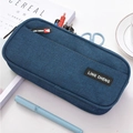 Large capacity navy blue oxford cloth pencil case with dual layer storage and brand logo - Double Layer / Dark Blue