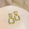 Elegant gold metal frame rectangular double-layer crystal earrings with multifaceted sparkle - Gold