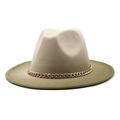 Gradient beige and olive green wool fedora hat with a bold gold chain band accessory - M (56-58cm) / Gradient Army Green