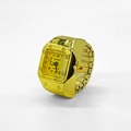 Minimalist gold square ring watch with elastic metal band and classic numeric dial - Square (Small Square Yellow Face) / Small Square Yellow Dial
