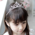 Girl wearing a silver princess crown headband with white rhinestones and heart design - 1# Heart Headband (12cm)