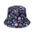 Black bucket hat with psychedelic mushroom and eye patterns, unisex casual sun hat - Black Psychedelic Mushroom Eyes (D)
