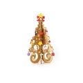 Miniature golden wooden Christmas tree tabletop ornament with colorful hanging charms - Gold